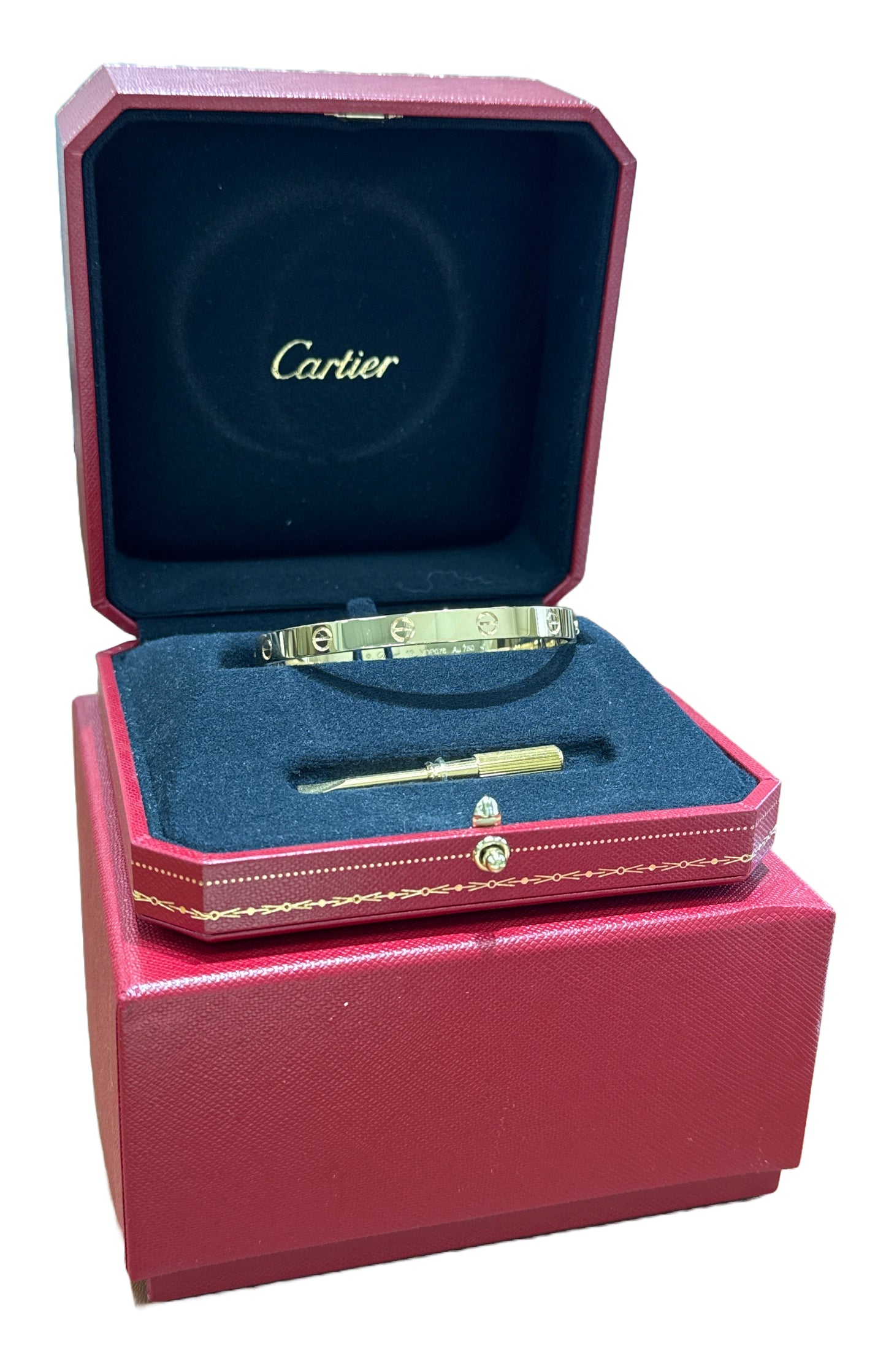 NEW 2023 PAPERS Cartier LOVE Bracelet Solid 18K Yellow Gold Size 19 AU 750 BOX