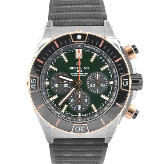 NEW JULY 2025 PAPERS Breitling Super Chronomat GREEN 18K Gold 44mm UB0136 BOX