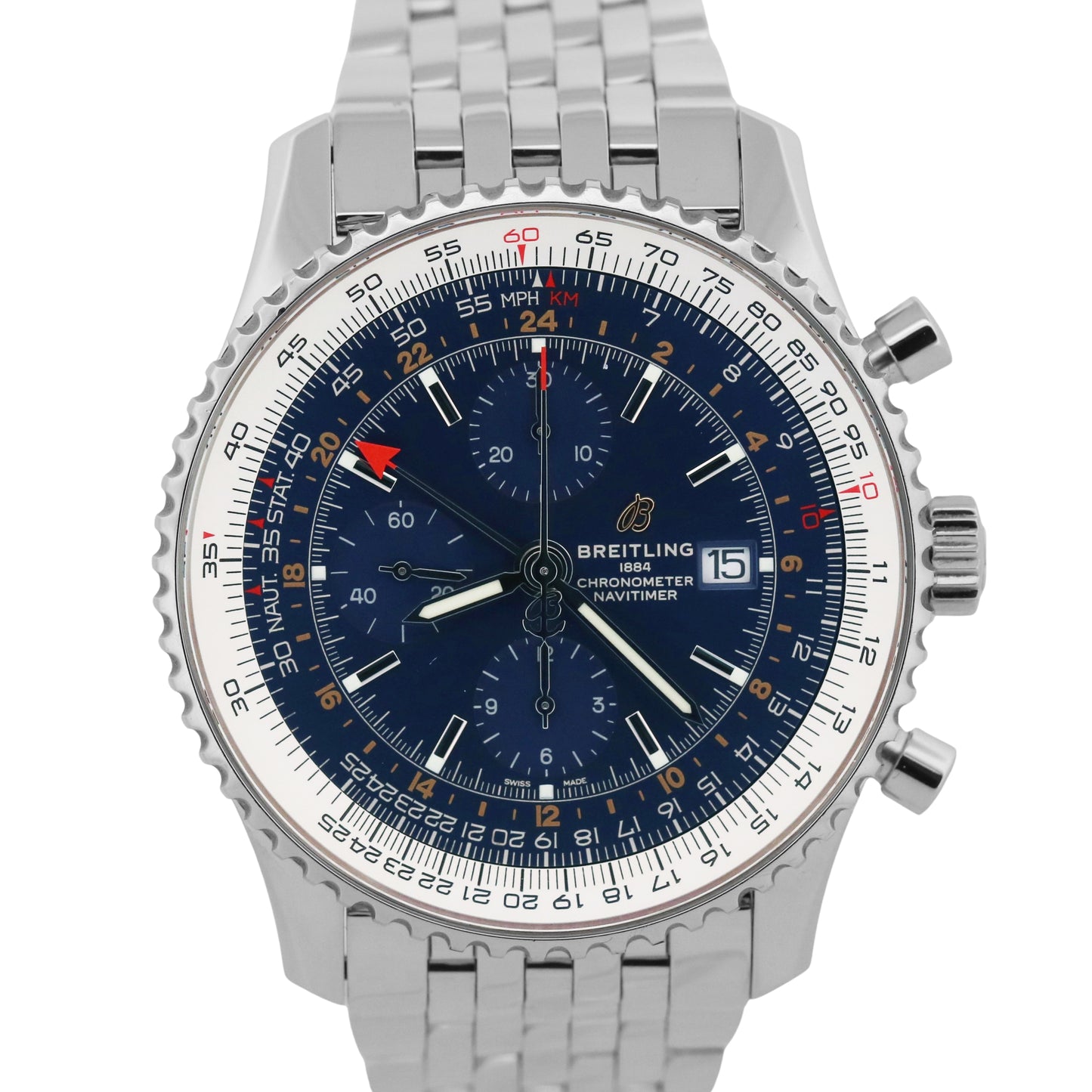 2019 PAPERS Breitling Navitimer World GMT Steel 46mm Chronograph A24322 BOX