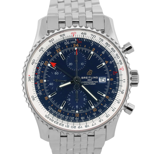2019 PAPERS Breitling Navitimer World GMT Steel 46mm Chronograph A24322 BOX
