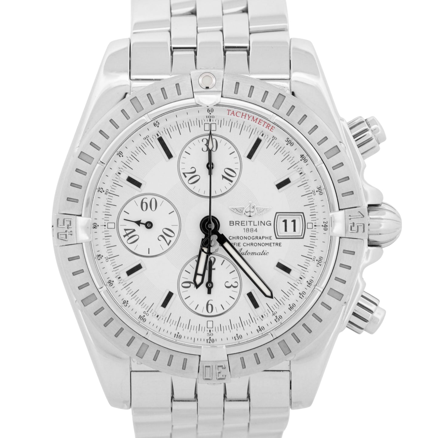 Breitling Chronomat Evolution SILVER WHITE Stainless Steel 44mm Watch A13356