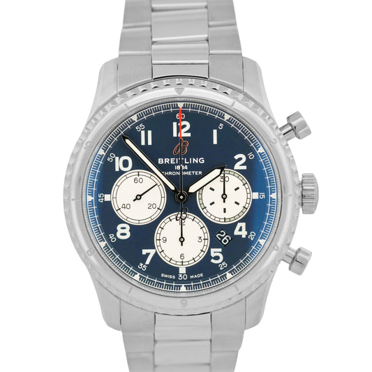 PAPERS Breitling Aviator B01 Chronograph BLUE Stainless Steel 43mm AB0119 BOX