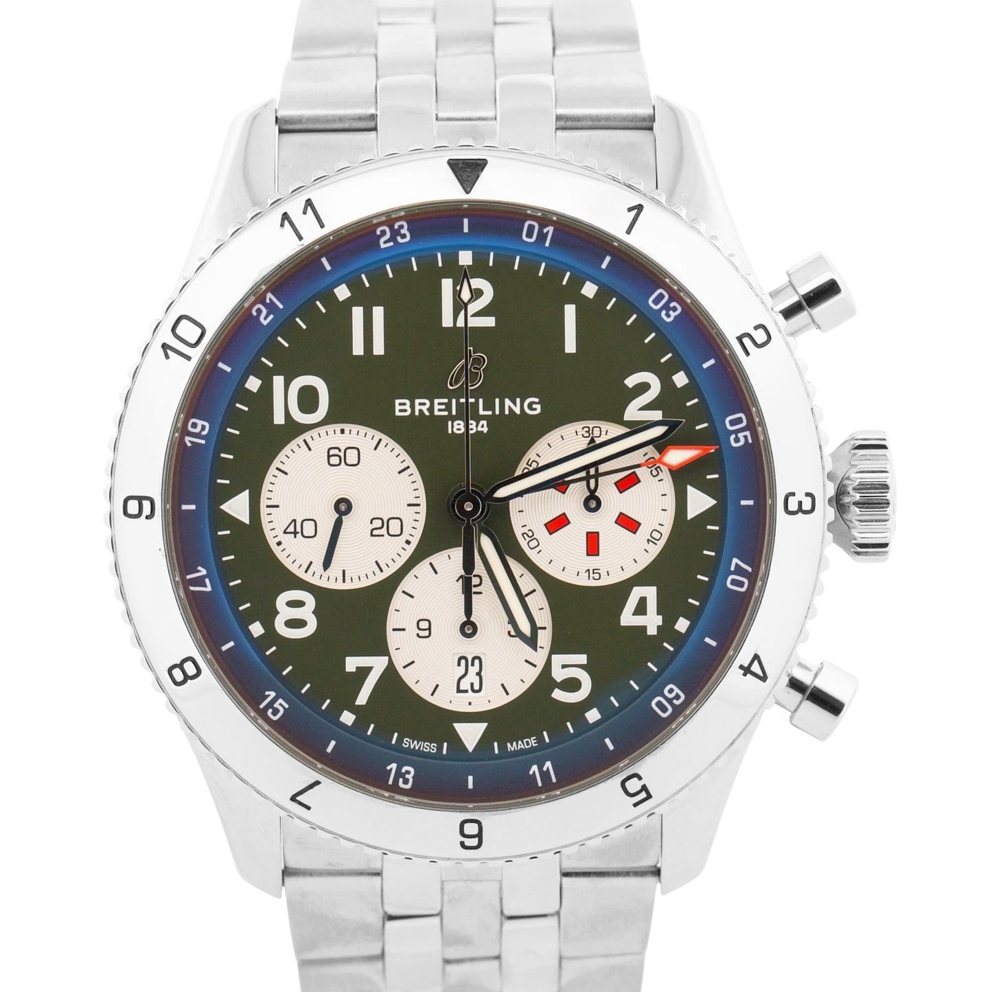 2023 PAPERS Breitling Super AVI B04 GREEN Curtiss Warhawk Steel 46mm AB0445 BOX