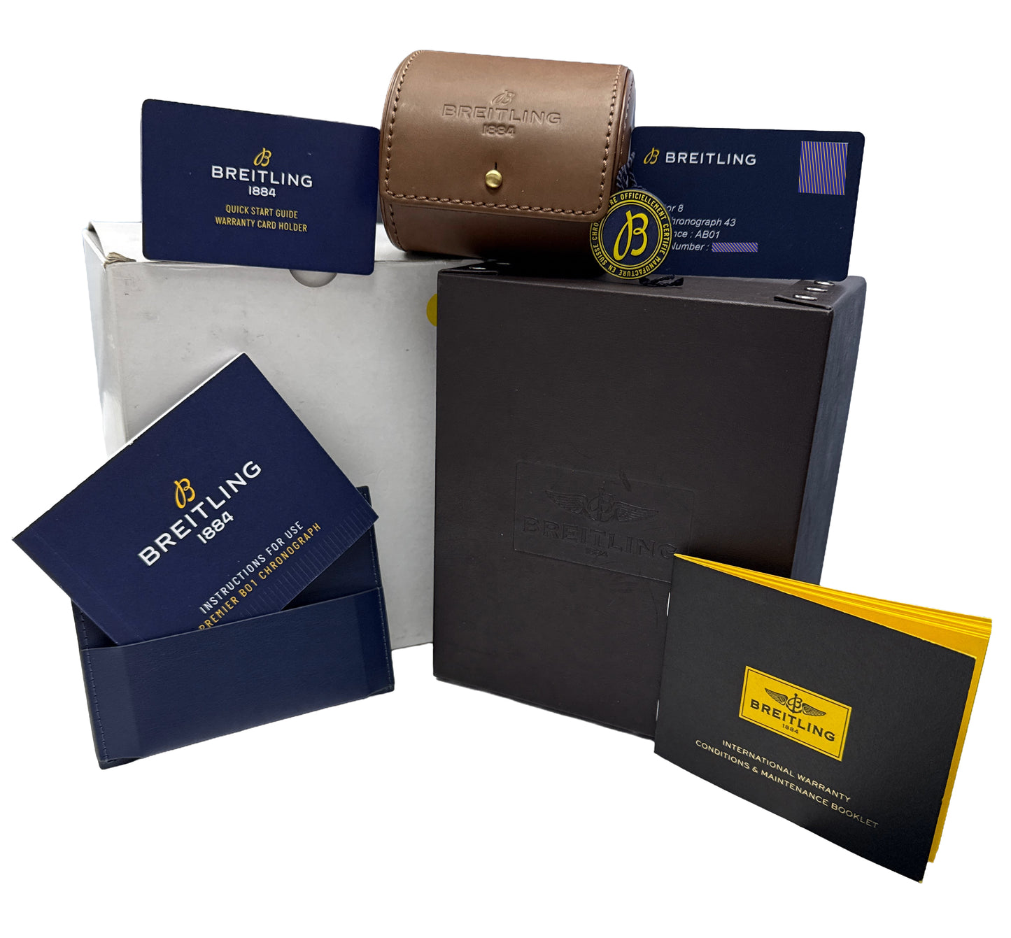 PAPERS Breitling Aviator B01 Chronograph BLUE Stainless Steel 43mm AB0119 BOX