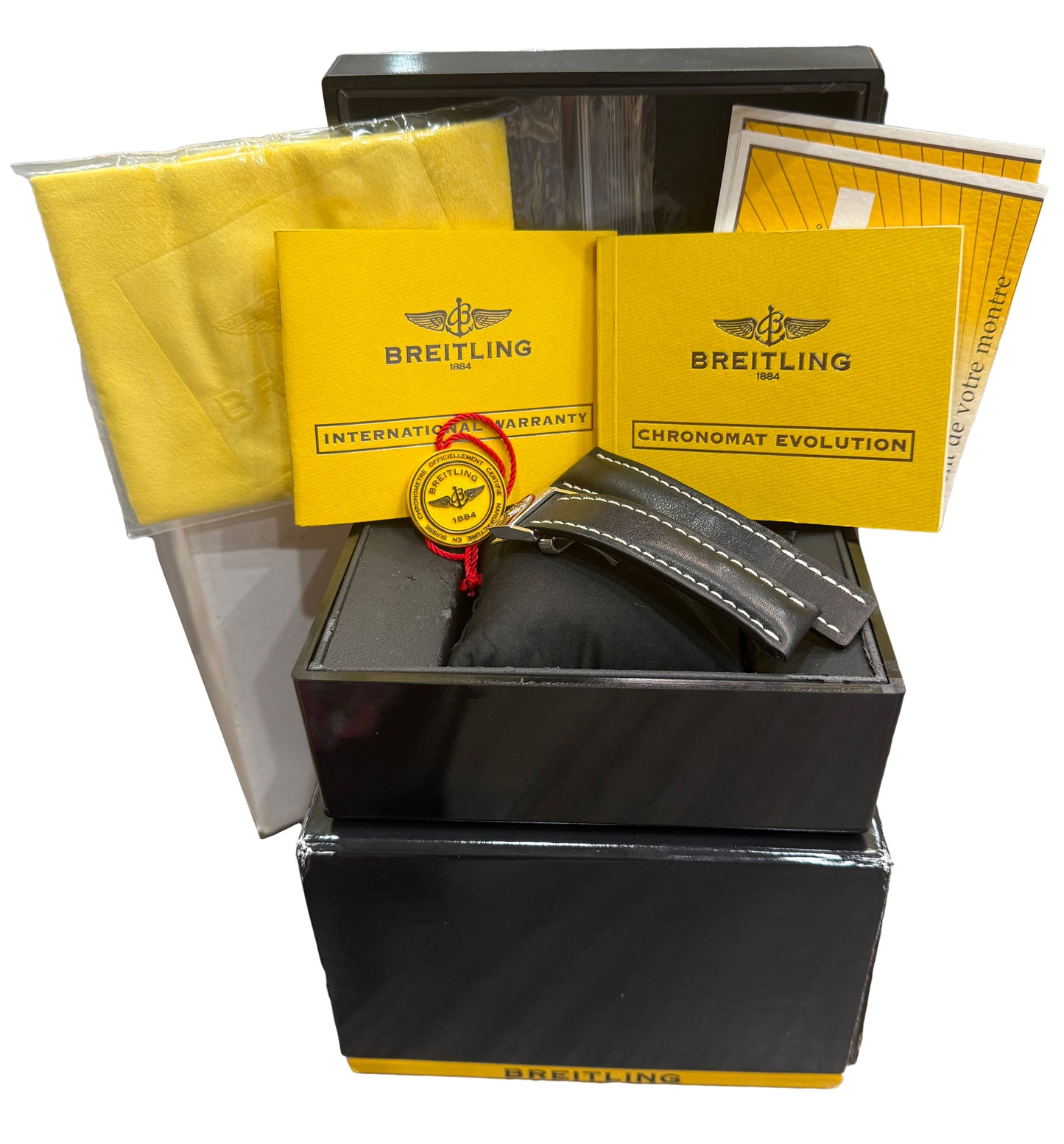PAPERS Breitling Chronomat Evolution 43mm BLACK ROMAN 18K Gold Steel C13356 BOX