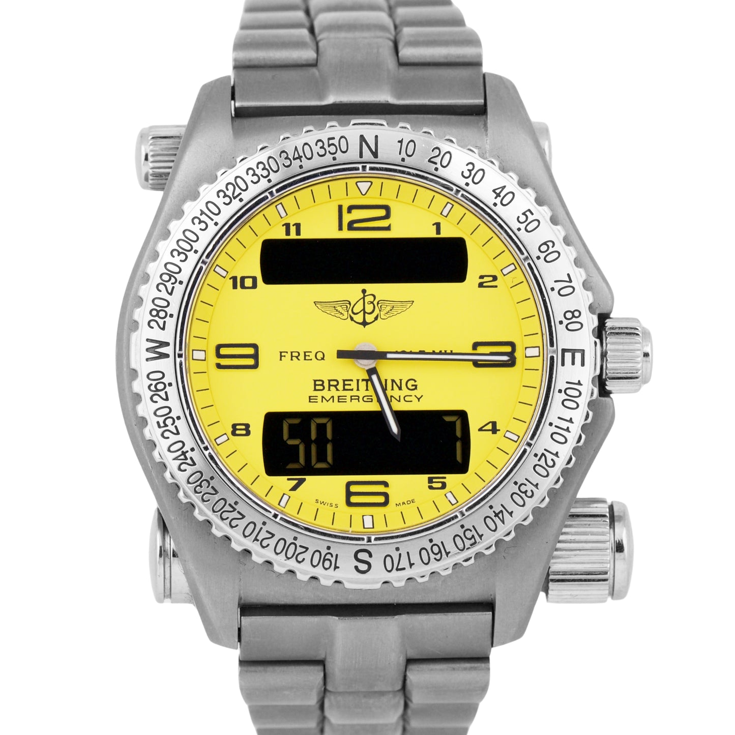Breitling Emergency Chronograph YELLOW Titanium Quartz 43mm E56321 Watch