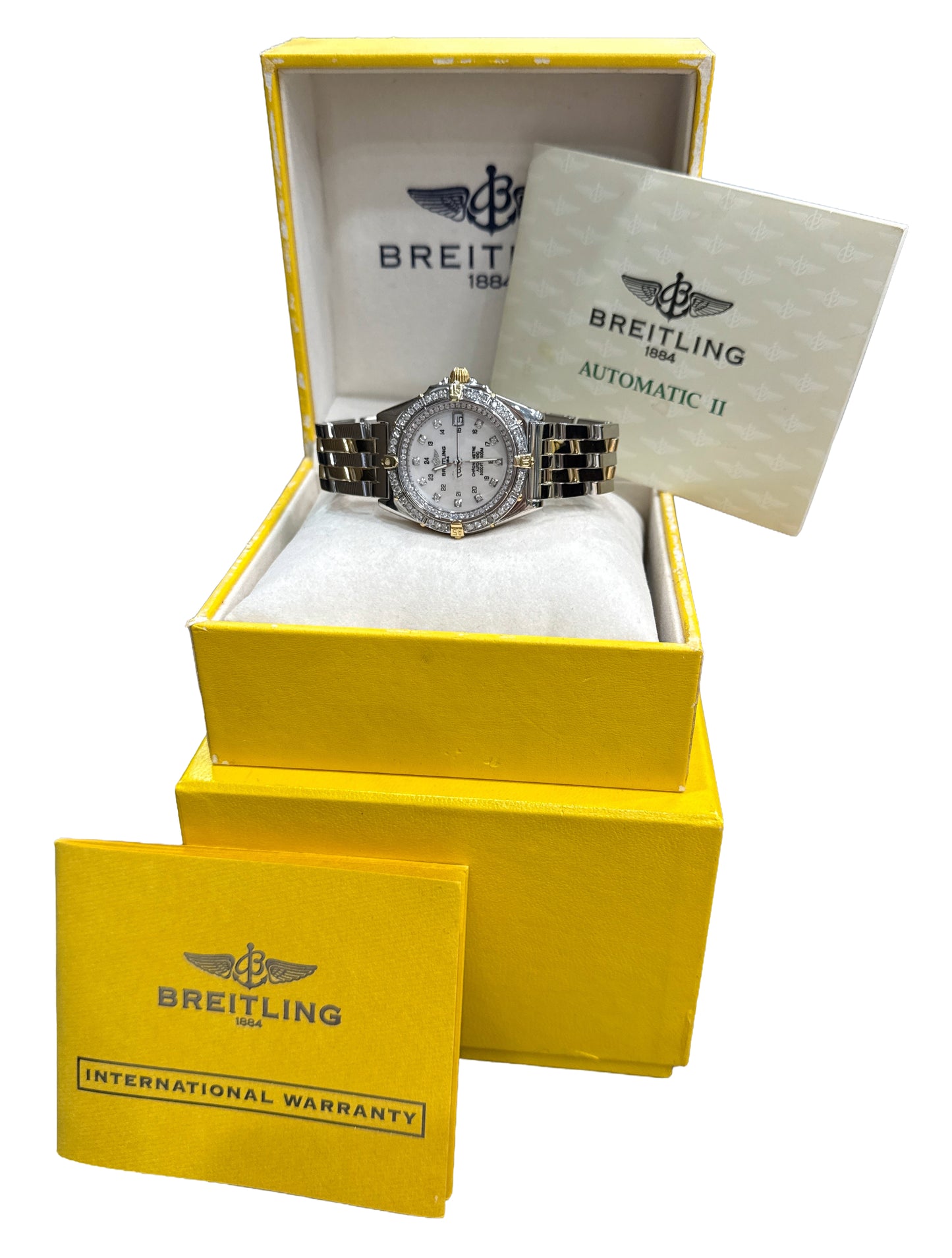 2013 PAPERS Breitling Windrider Wings MOP DIAMOND 38mm Steel Watch B10050 BOX