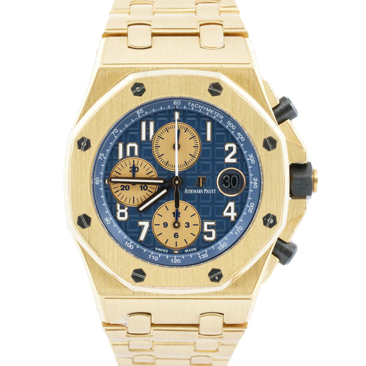 PAPERS Audemars Piguet Royal Oak Offshore BRICK 18K Yellow Gold BLUE 26470BA BOX