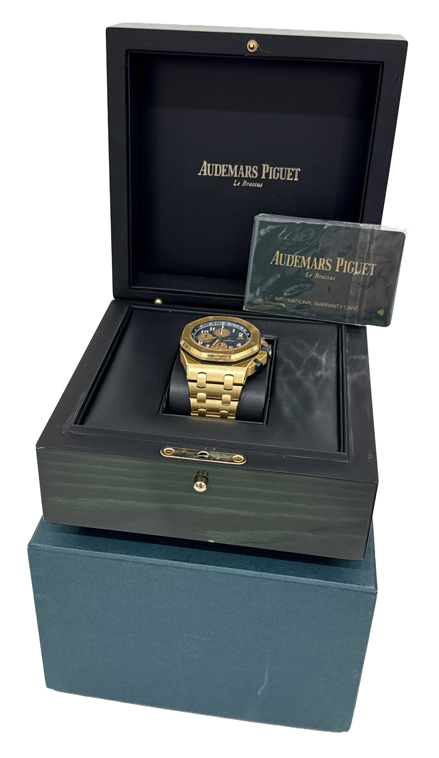 PAPERS Audemars Piguet Royal Oak Offshore BRICK 18K Yellow Gold BLUE 26470BA BOX
