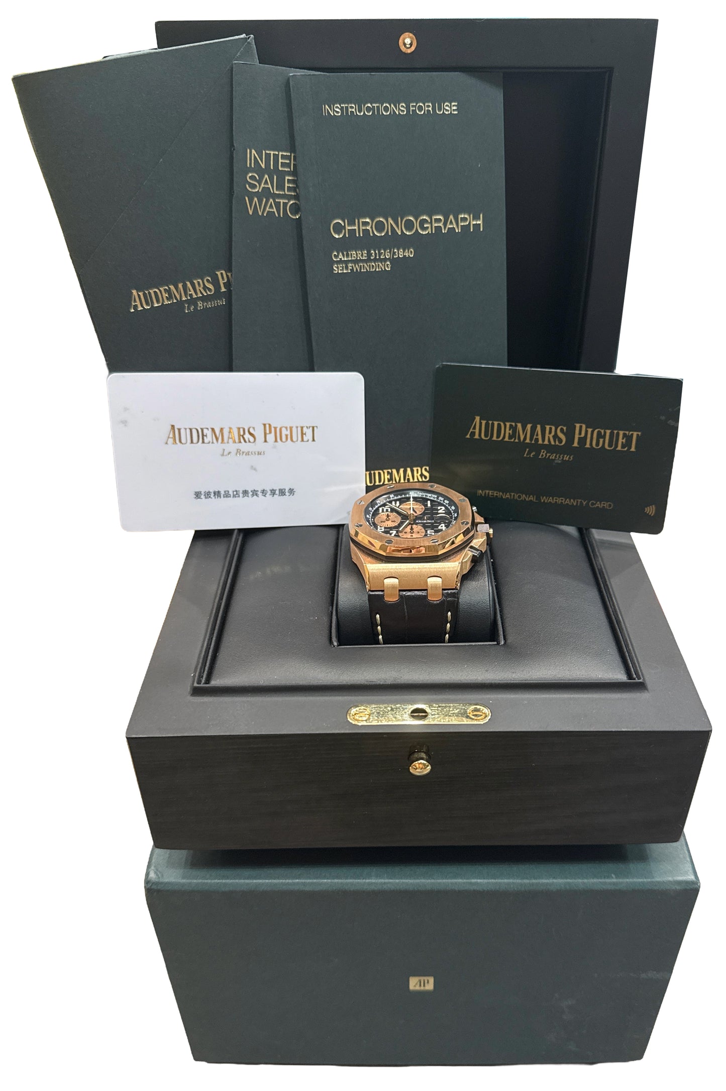 PAPERS Audemars Piguet Royal Oak Offshore BLACK 18K Rose Gold 42mm 26470OR BOX