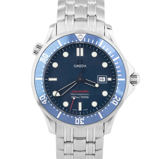 MINT Omega Seamaster 2221.80 Blue Wave Date Stainless Steel 41mm Quartz Watch