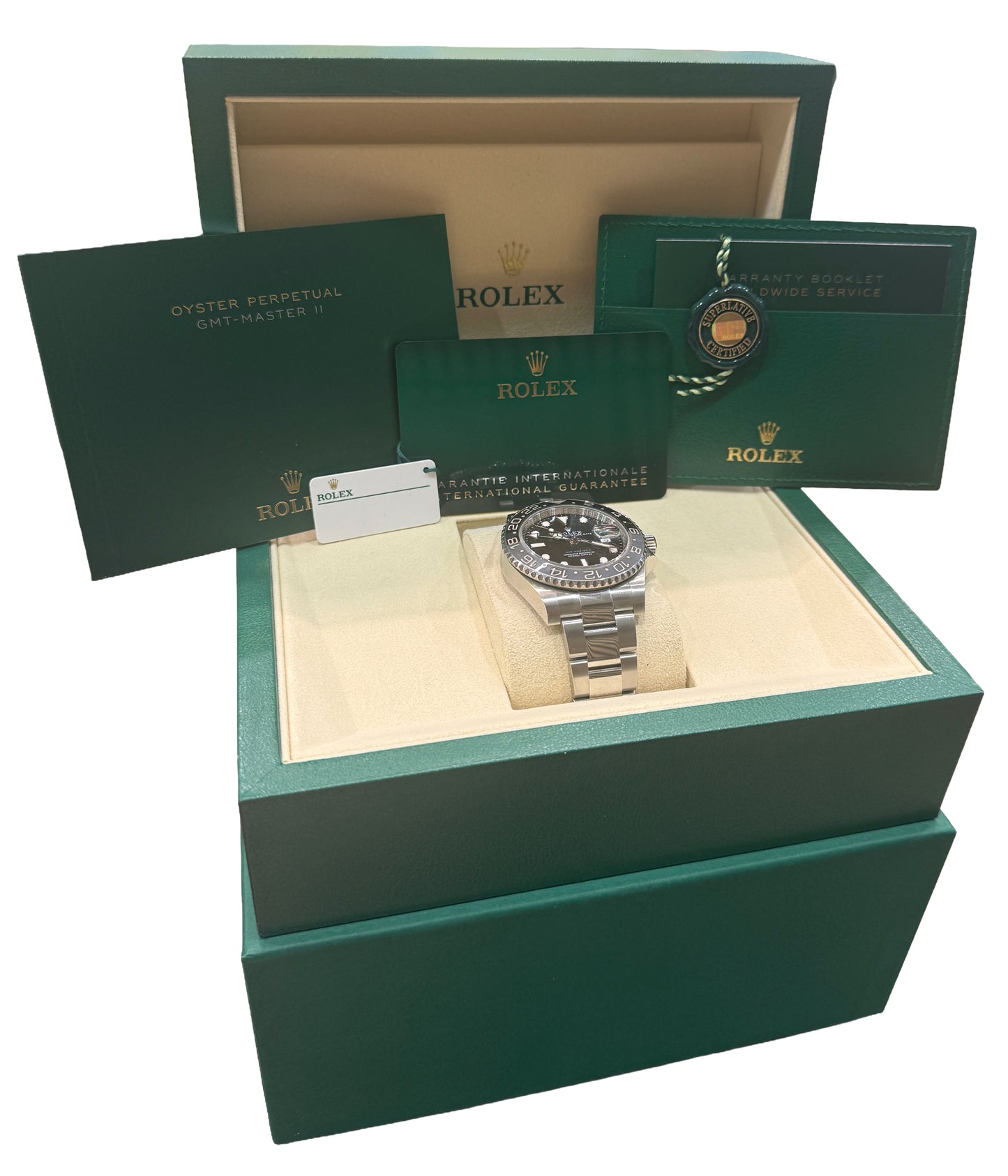 2025 PAPERS Rolex GMT-Master II BRUCE WAYNE Ceramic Steel OYSTER 126710 GRNR BOX