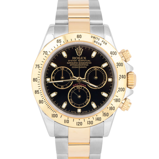 MINT 2004 Rolex Daytona Cosmograph 40mm Black Two-Tone 18K Gold Watch 116523 BOX