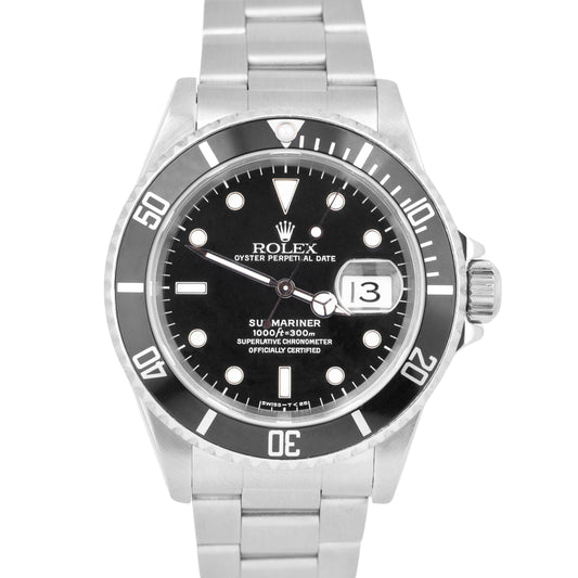 MINT Rolex Submariner Date 40mm Black Stainless Steel Oyster 16610 Watch BOX