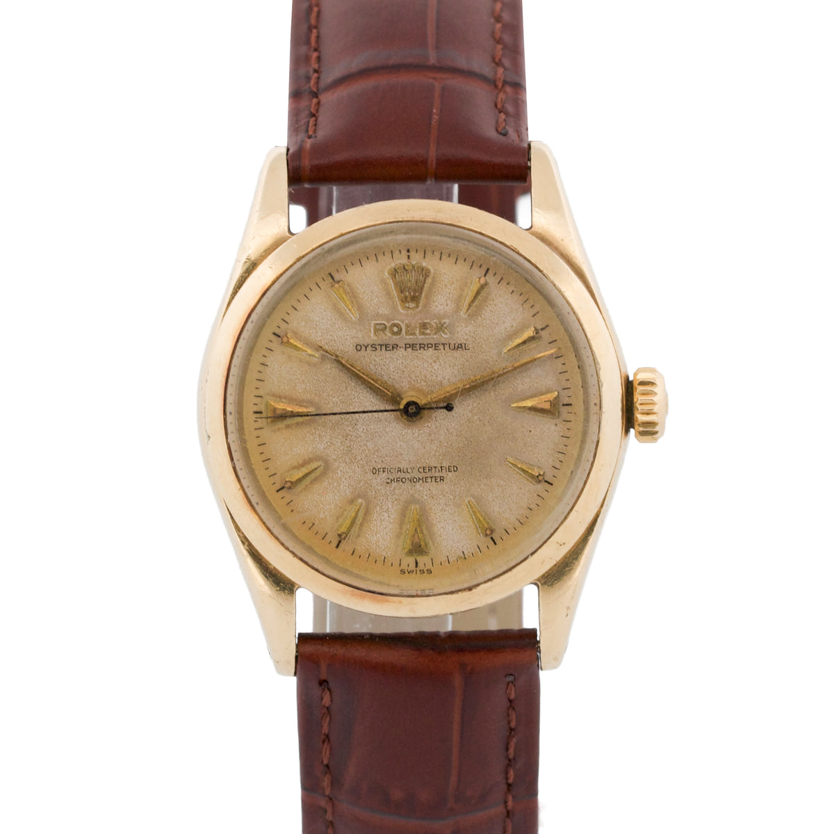 Vintage Rolex Oyster Perpetual 6334 Golden Egg Patina Gold Bubbleback 34mm Watch