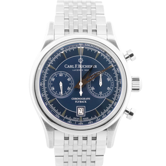 PAPERS Carl F. Bucherer Manero Flyback 43mm BLUE Stainless 00.10919.08.53.21 BOX