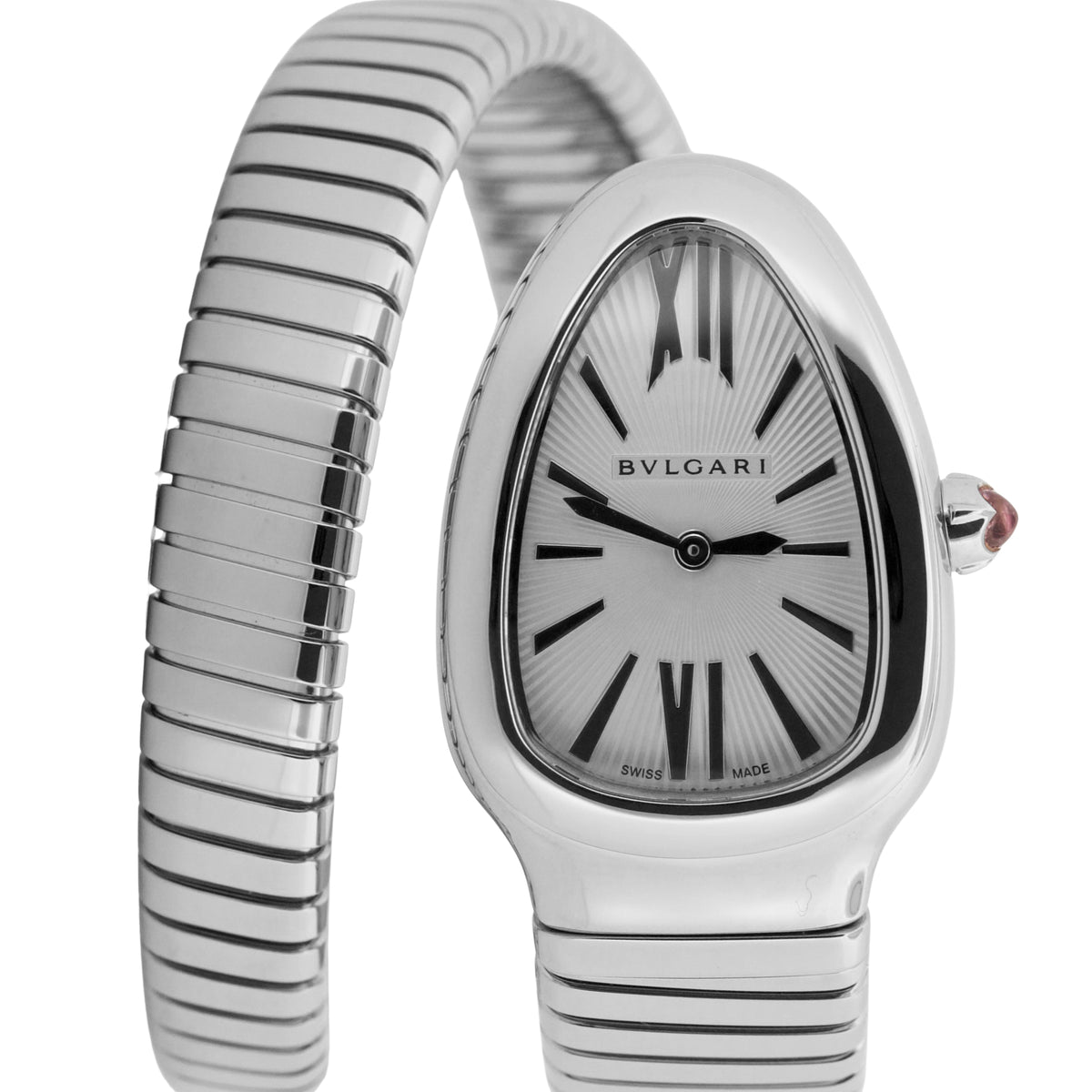 2020 BVLGARI Bulgari Serpenti Tubogas 101817 Silver 35mm Steel Pink Box Papers