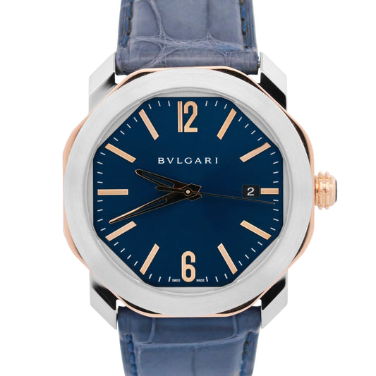 2023 PAPERS BVLGARI Bulgari Octo Roma BLUE 41mm 18K Rose Gold Steel 103205 BOX