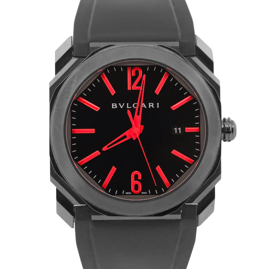 BVLGARI Octo Black Red Stainless Steel 41mm Bulgari Automatic Rubber Date BG041S