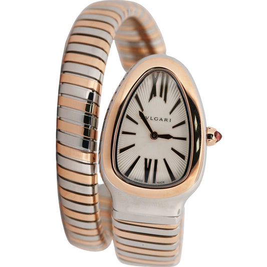 BVLGARI Bulgari Serpenti Tubogas SILVER WHITE 35mm 18K Gold Steel 102123 BOX