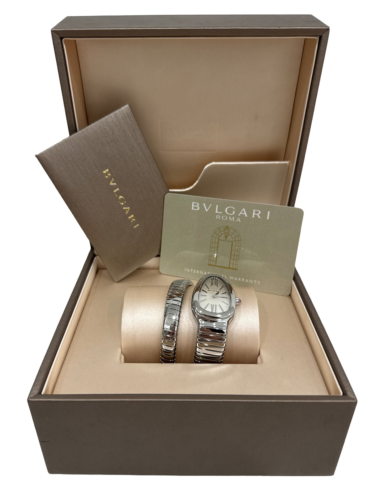 2020 BVLGARI Bulgari Serpenti Tubogas 101817 Silver 35mm Steel Pink Box Papers