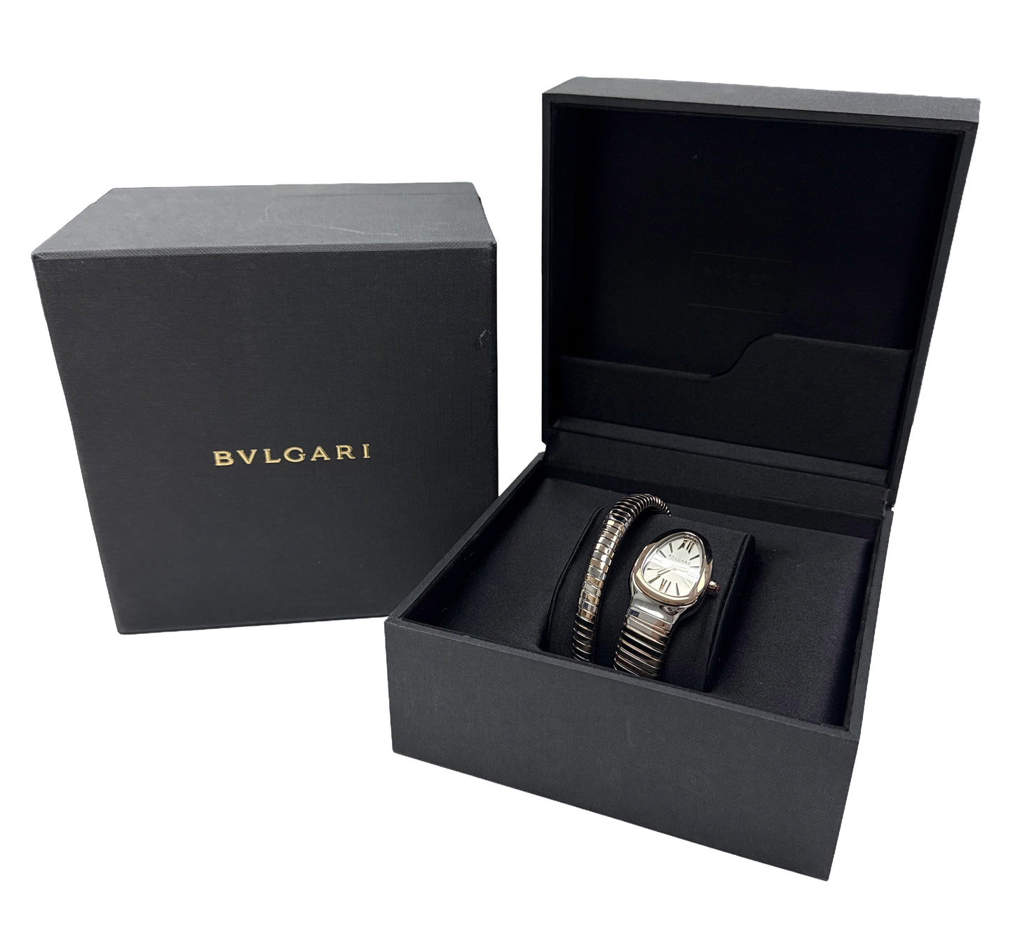 BVLGARI Bulgari Serpenti Tubogas SILVER WHITE 35mm 18K Gold Steel 102123 BOX