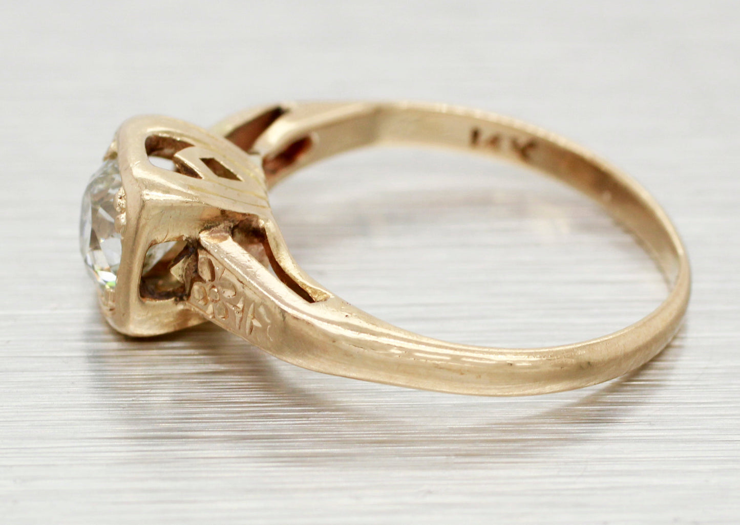 Antique 0.50ct Diamond Solitaire Ring | Square Bezel Set - 14k Yellow Gold
