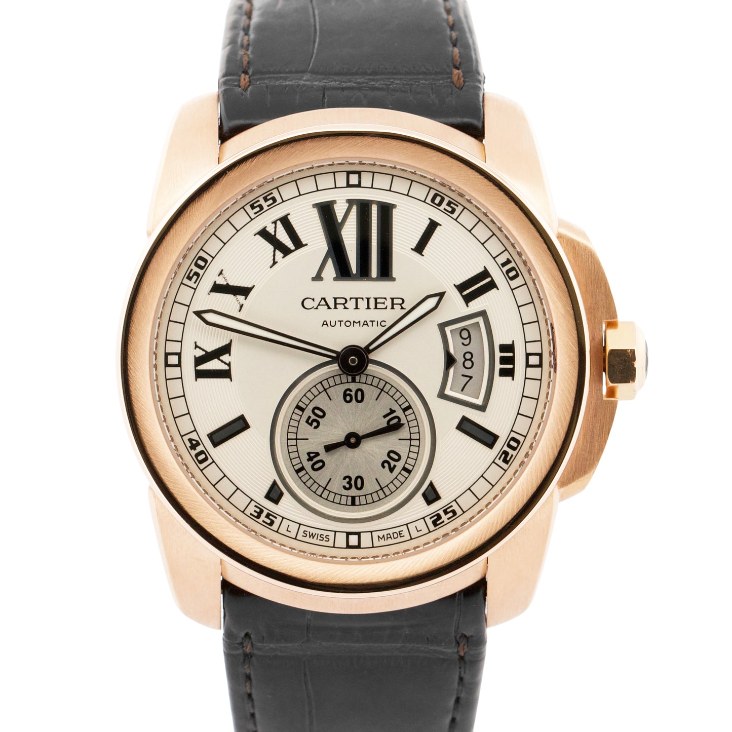 Men's Cartier Calibre IVORY ROMAN 42mm 18K Rose Gold Leather 3300 / W7100009