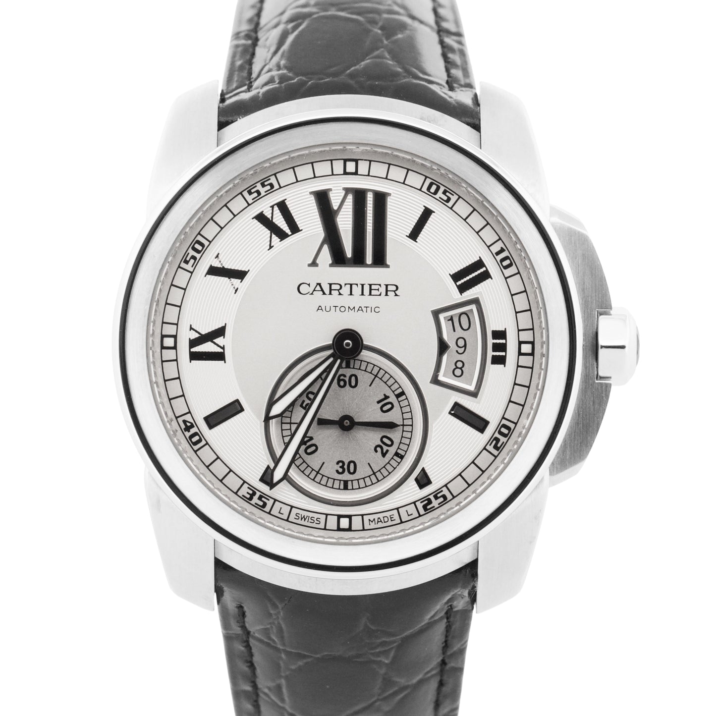 MINT Cartier Calibre SILVER ROMAN Stainless Leather 42mm 3299 / W7100013 Watch