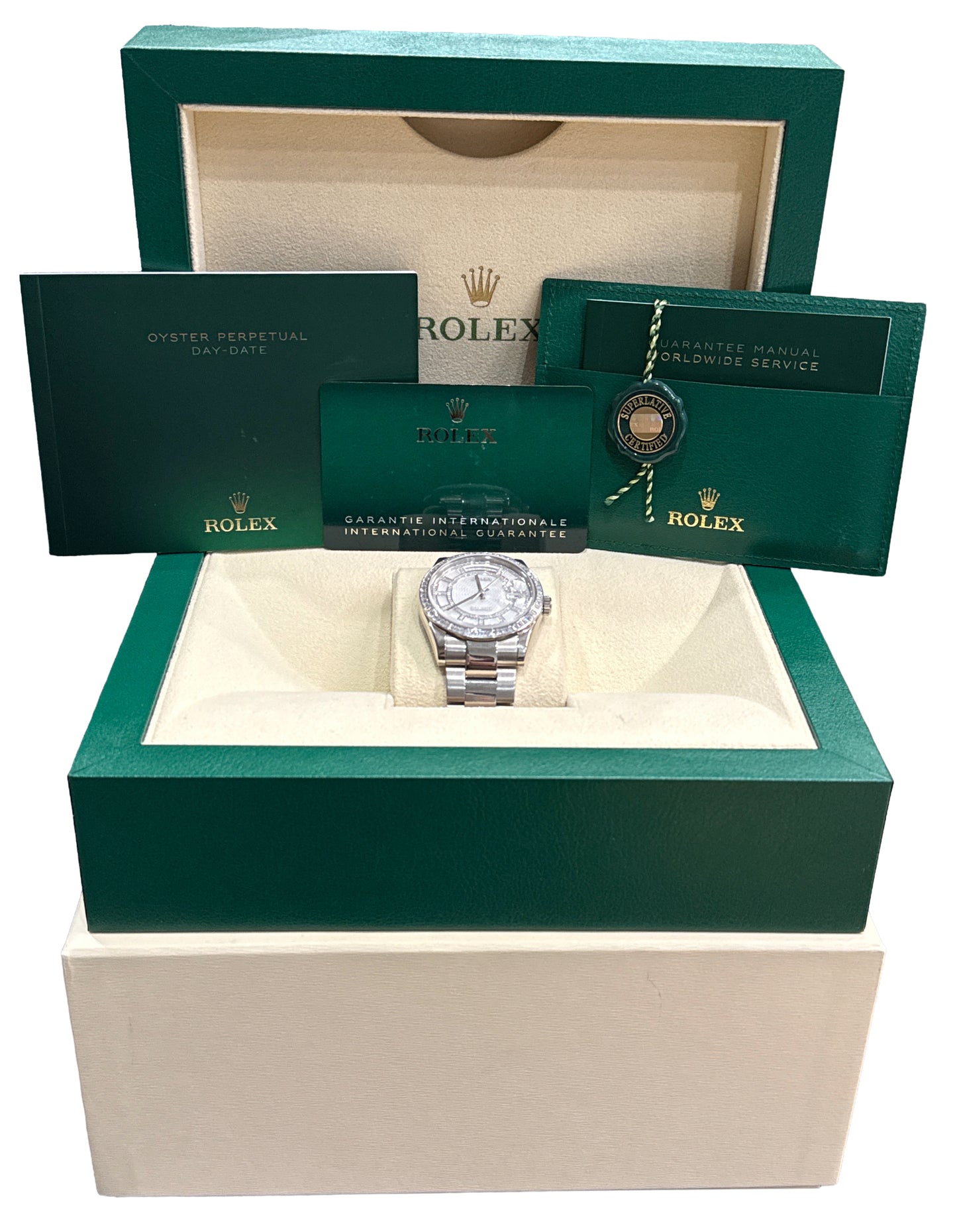 PAPERS Rolex Day-Date President MOP DIAMOND CAROUSEL 36mm 18K Gold 118399BR BOX