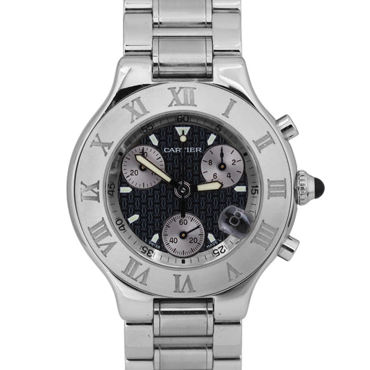 Cartier 21 Chronoscaph 2424 Black Chronograph Quartz 38mm Stainless Steel Watch
