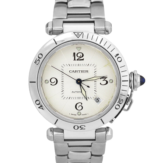 Cartier Pasha Seatimer SILVER GUILLOCHE 38mm Stainless Steel Date Automatic 2379