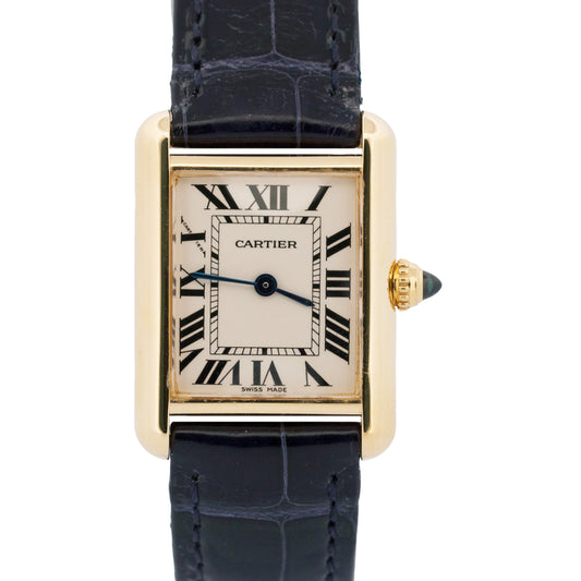 Cartier Tank Louis 18k Yellow Gold IVORY Roman Leather 22mm Quartz 2442 Watch