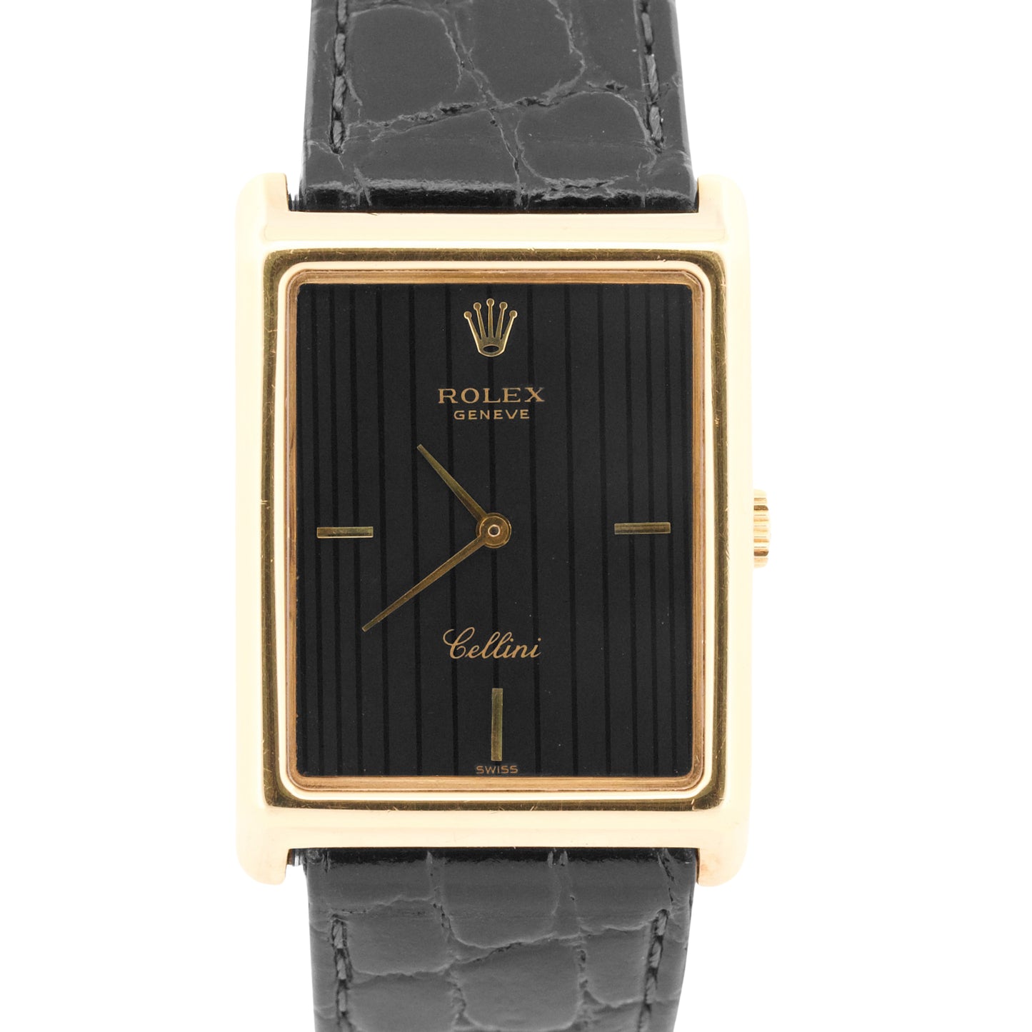 Rolex Cellini BLACK TAPESTRY 18K Yellow Gold Leather 34mm x 25mm 4105 Watch