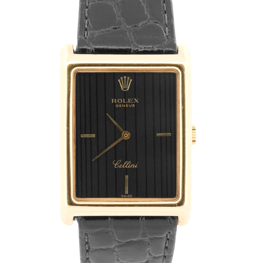 Rolex Cellini BLACK TAPESTRY 18K Yellow Gold Leather 34mm x 25mm 4105 Watch