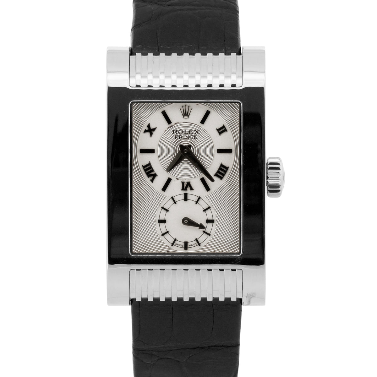 Rolex Cellini Prince Dual Time 5443/9 Silver 18K White Gold 38mm x 28mm Box