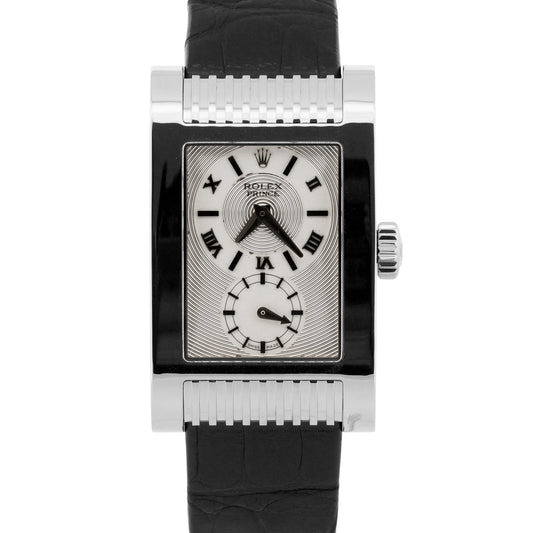 Rolex Cellini Prince Dual Time 5441 Silver 18K White Gold 38mm x 28mm Box
