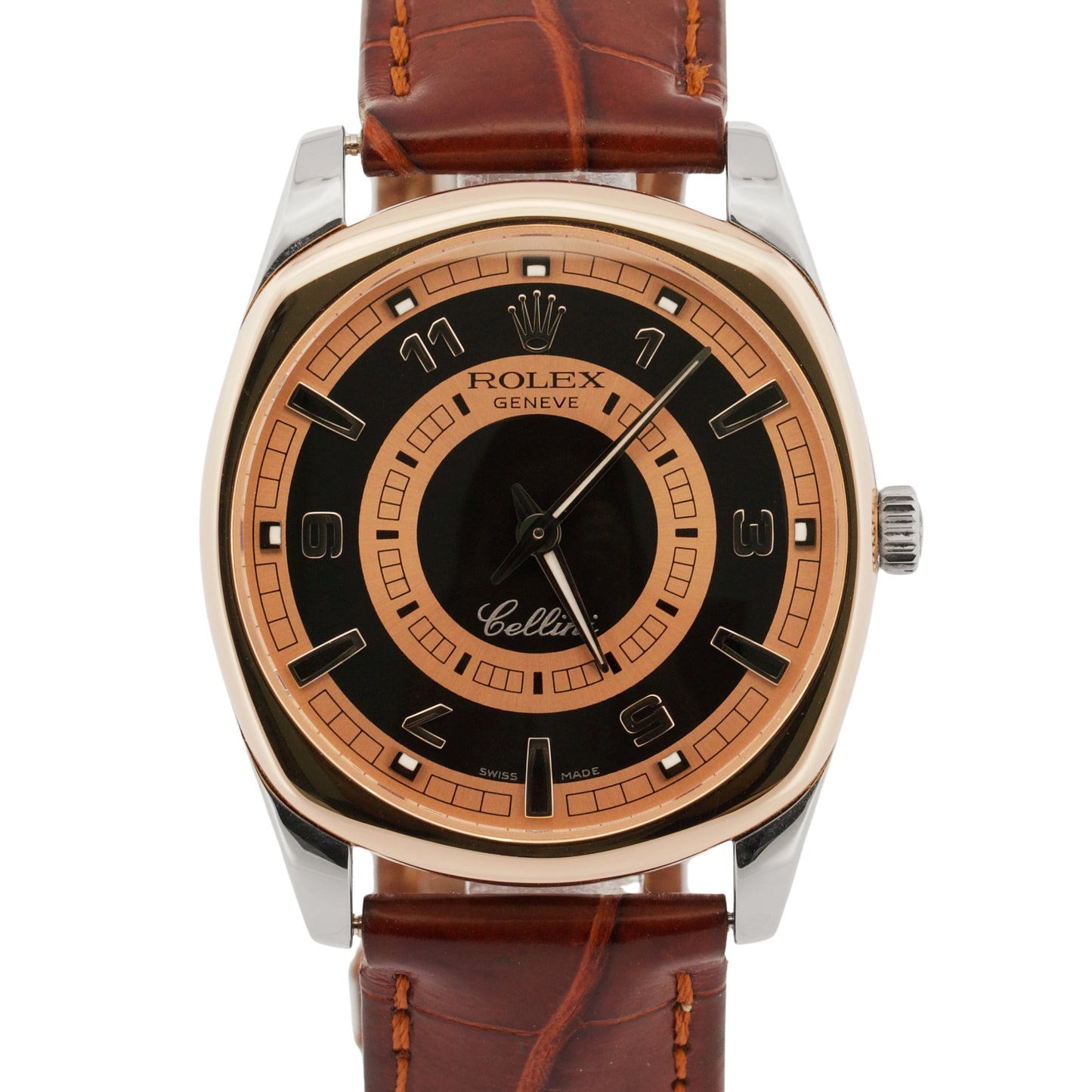 Rolex Cellini Danaos 38mm BULLSEYE DIAL Salmon Black 18K Gold 4243 Watch BOX