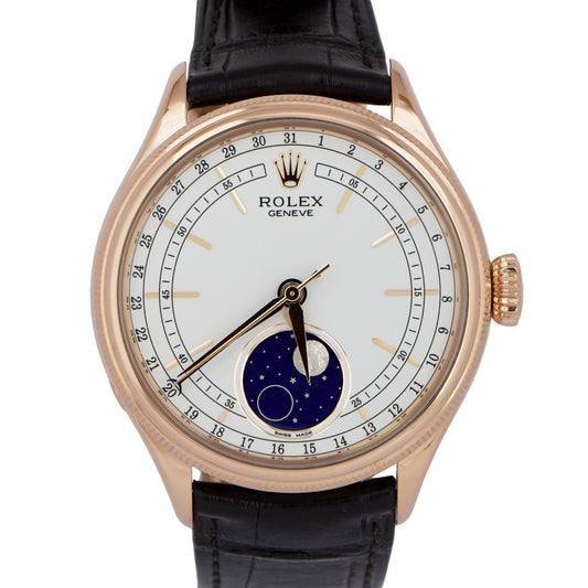 PAPERS Rolex Cellini Moonphase 18K Rose Gold Leather Everose 39mm 50535 BOX