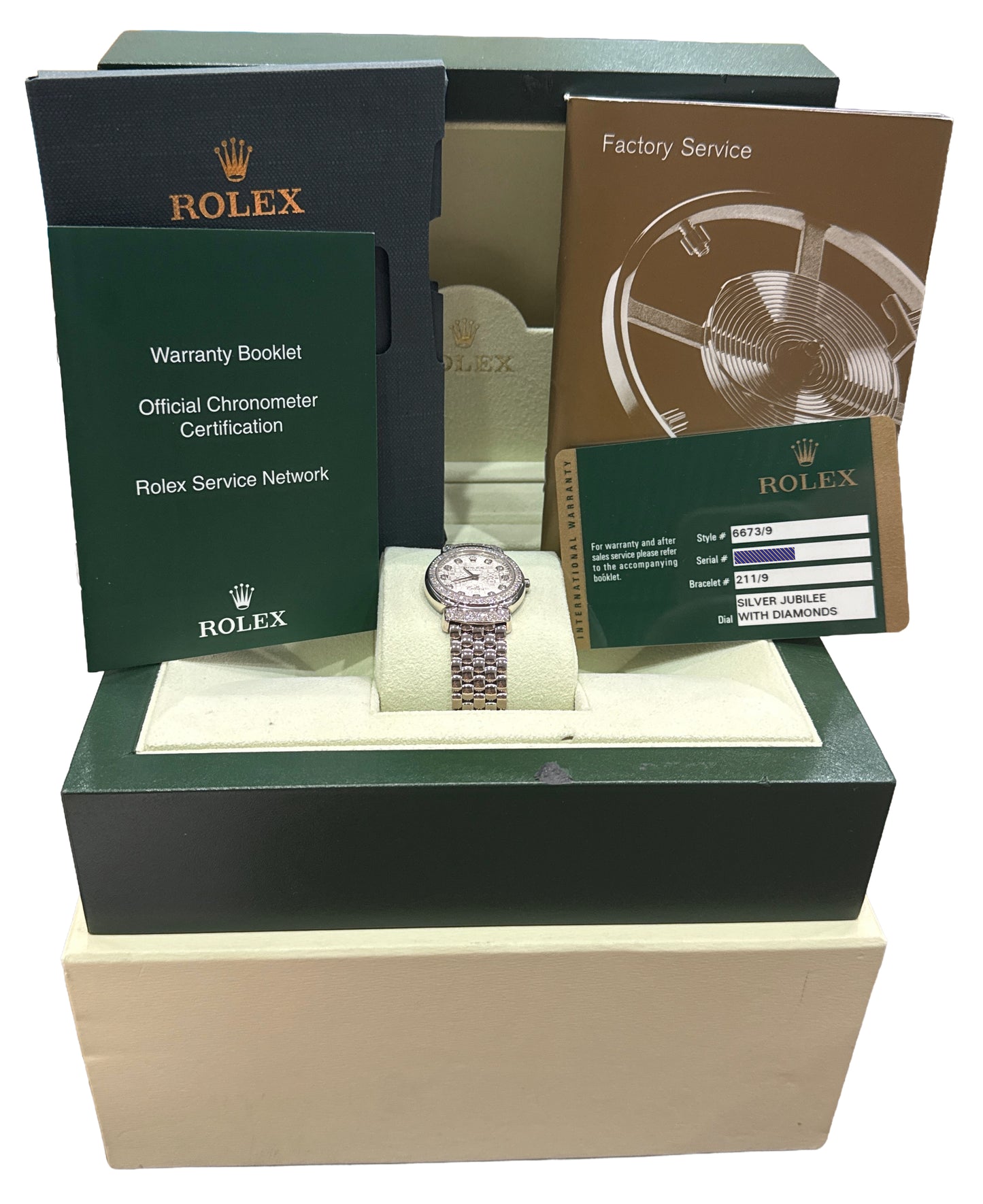 PAPERS Rolex Cellini Cellissima SILVER JUBILEE DIAMOND 18K White Gold 6673/9 BOX
