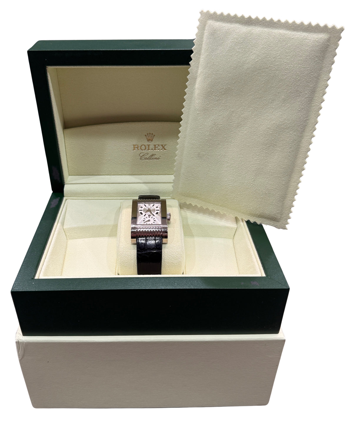 Rolex Cellini Prince Dual Time 5443/9 Silver 18K White Gold 38mm x 28mm Box