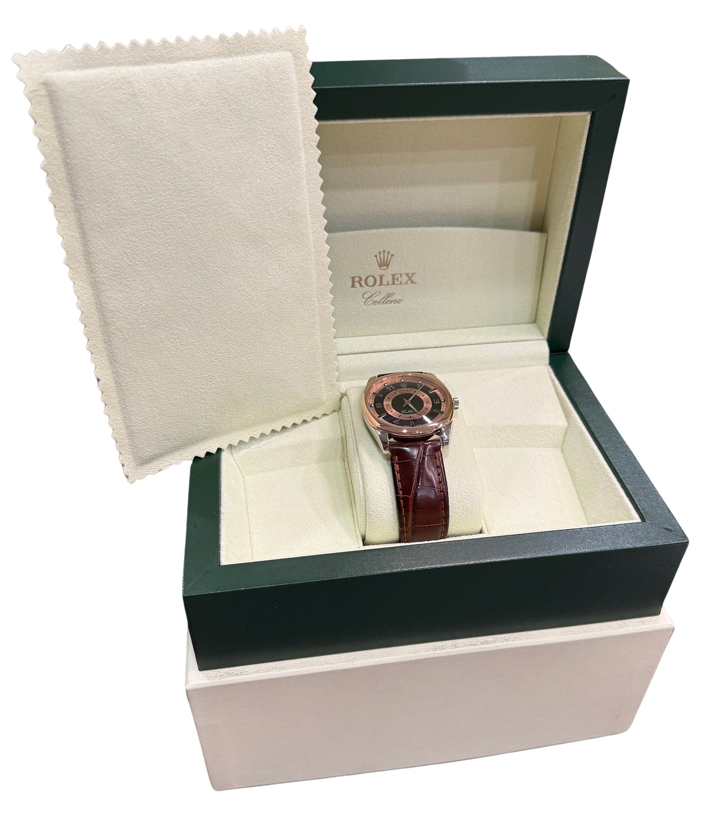 Rolex Cellini Danaos 38mm BULLSEYE DIAL Salmon Black 18K Gold 4243 Watch BOX