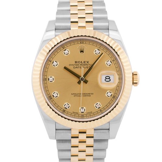 MINT PAPERS Rolex DateJust 41mm CHAMPAGNE DIAMOND 18K Gold JUBILEE 126333 BOX