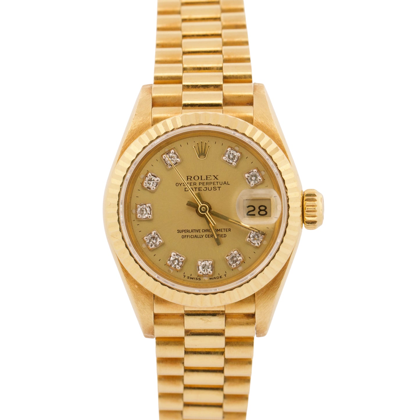 Rolex DateJust President 26mm CHAMPAGNE DIAMOND 18K Yellow Gold 69178 BOX