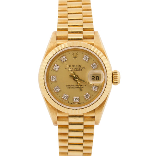 Rolex DateJust President 26mm CHAMPAGNE DIAMOND 18K Yellow Gold 69178 BOX