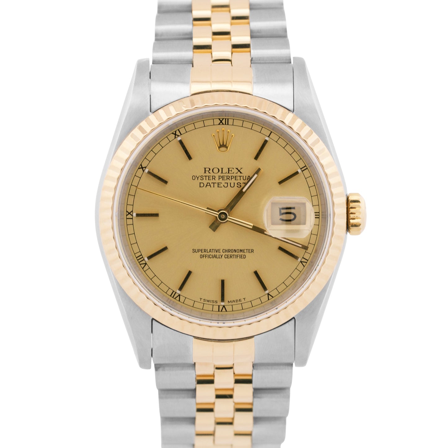 PAPERS Rolex DateJust 36mm CHAMPAGNE 18K Yellow Gold Steel JUBILEE 16233 BOX