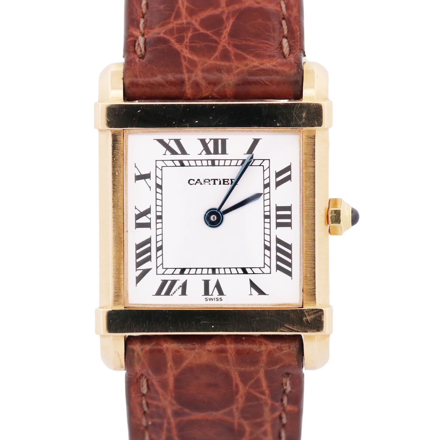 VINTAGE Cartier Tank Chinoise 18K Yellow Gold Quartz 8105 Leather 23mm x 30mm