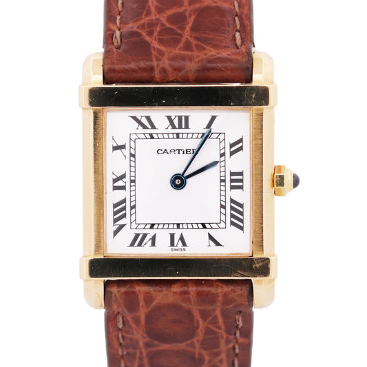 VINTAGE Cartier Tank Chinoise 18K Yellow Gold Quartz 8105 Leather 23mm x 30mm