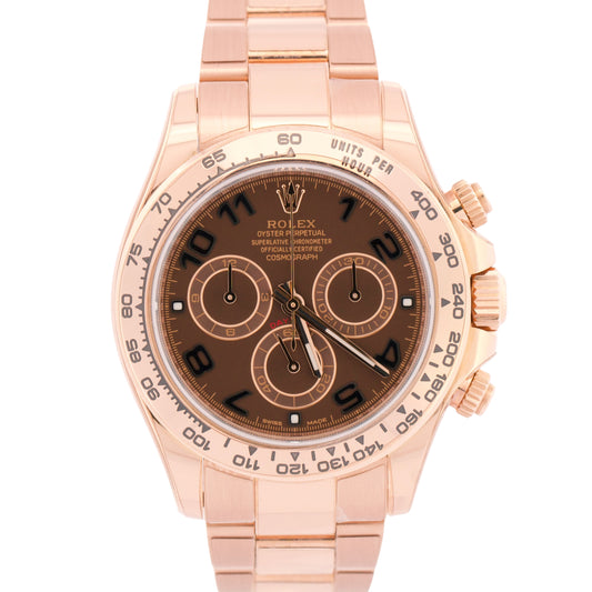 PAPERS Rolex Daytona CHOCOLATE ARABIC 40mm Brown 18K Rose Gold 116505 BOX