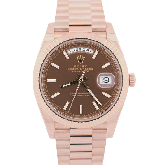 Rolex Day-Date President 40mm CHOCOLATE MOTIF Brown 18K Rose Gold 228235 BOX